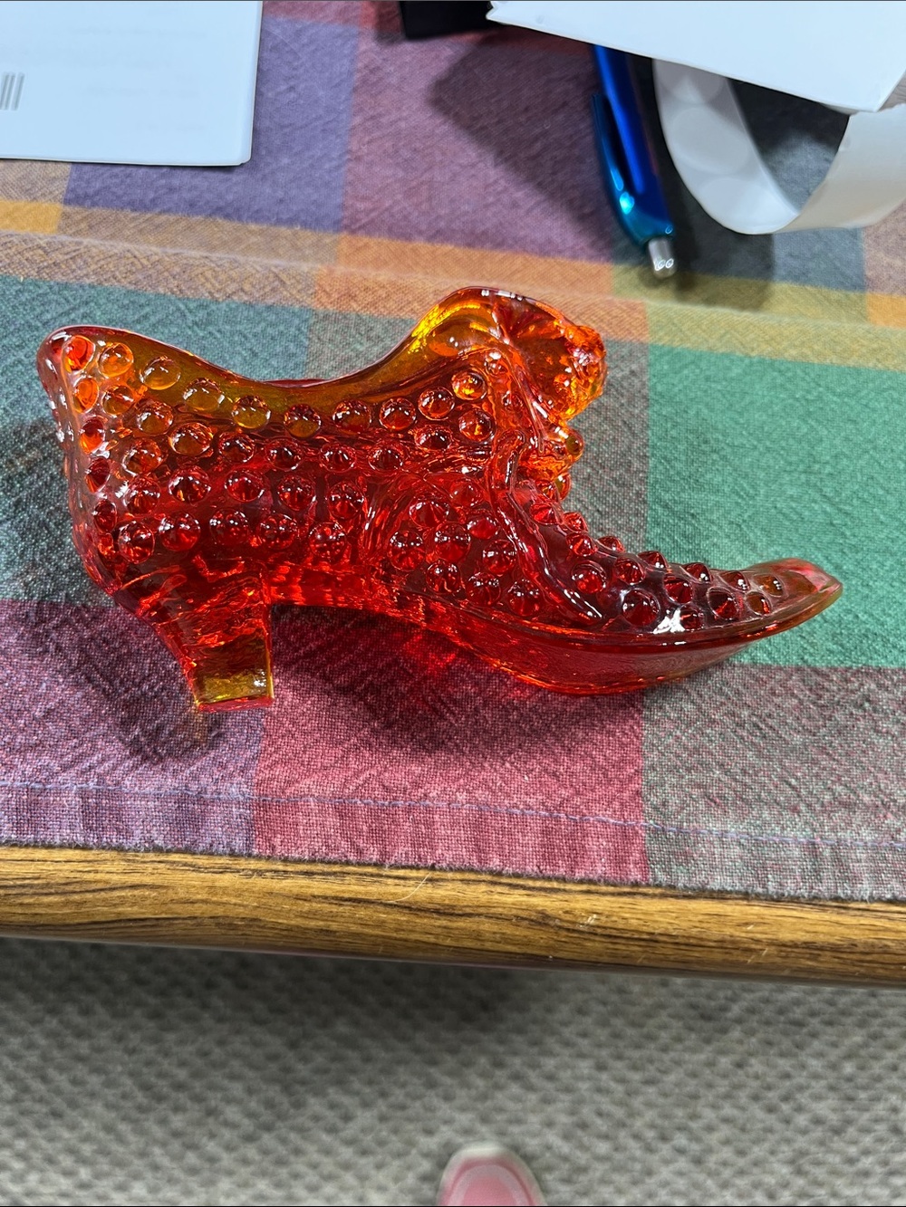 1960’s Fenton Red Amber Hobnail Glass Shoe Figurine. Cat slipper